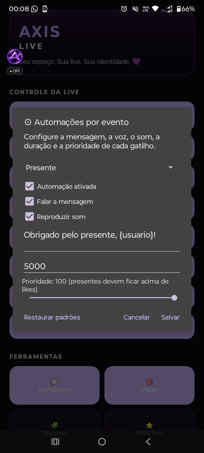 Automação por evento no Axis Live