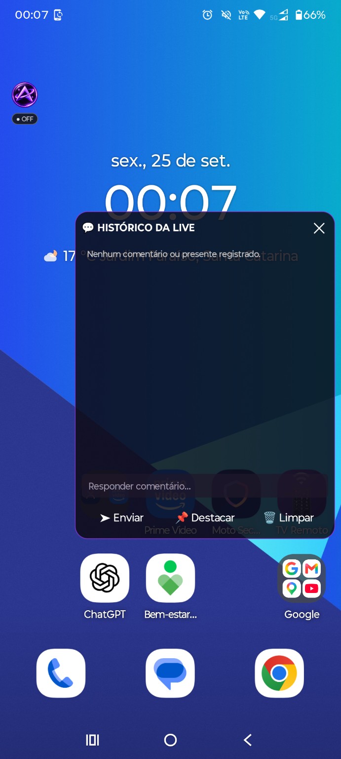 Histórico do chat da live no Axis Live