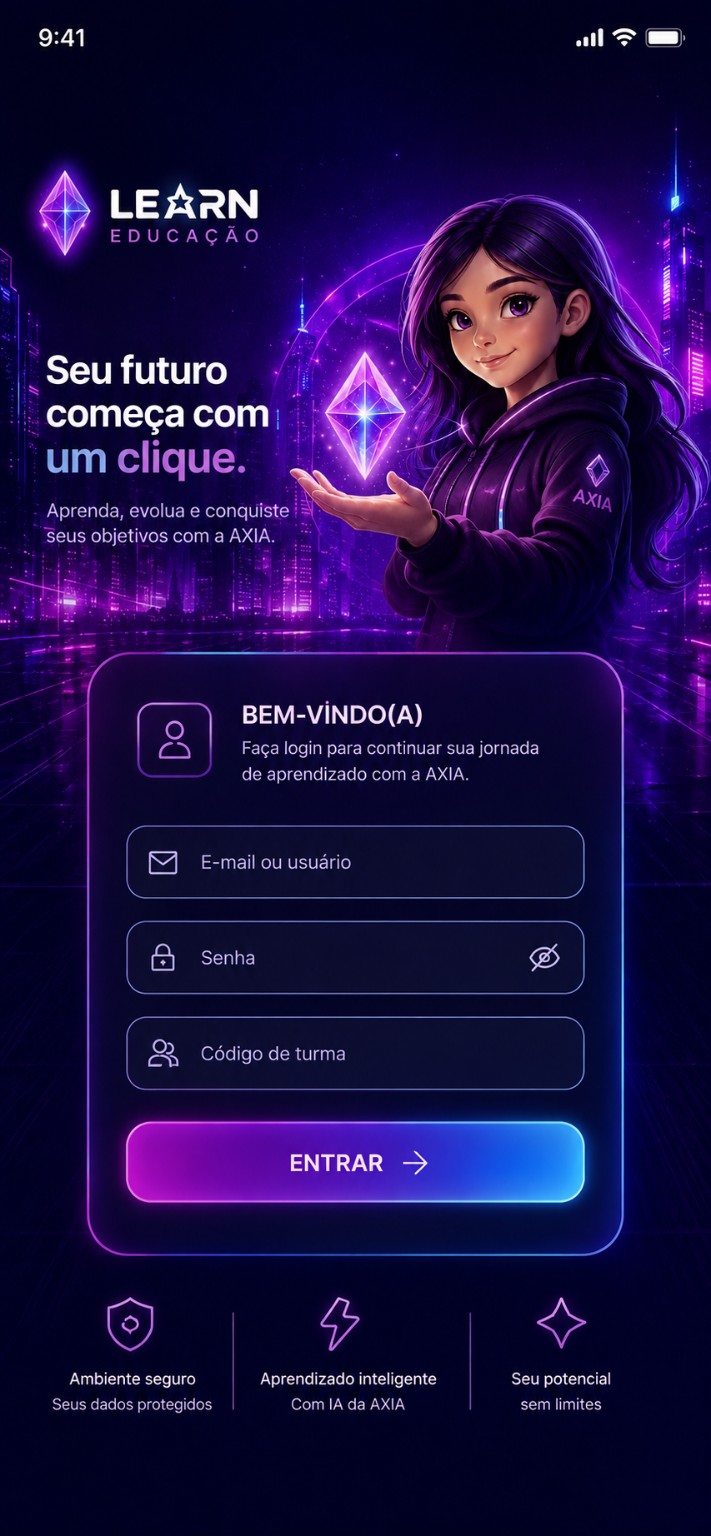 Tela de login do protótipo Learn Educação com AXIA