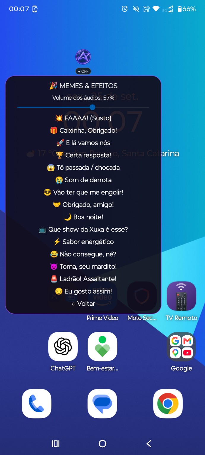Memes e efeitos no Axis Live
